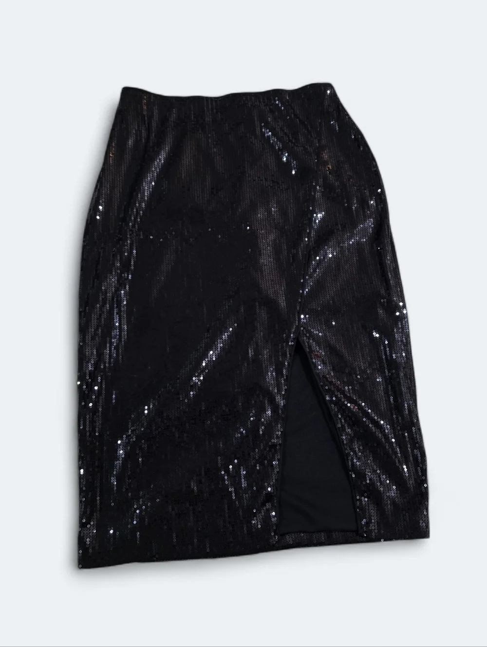 NWT InTempo Black Sequin Midi Skirt Front Side Slit M
